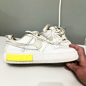Nike AIR FORCE ONES LOWTOP White and Yellow Sneakers with Textured Leather